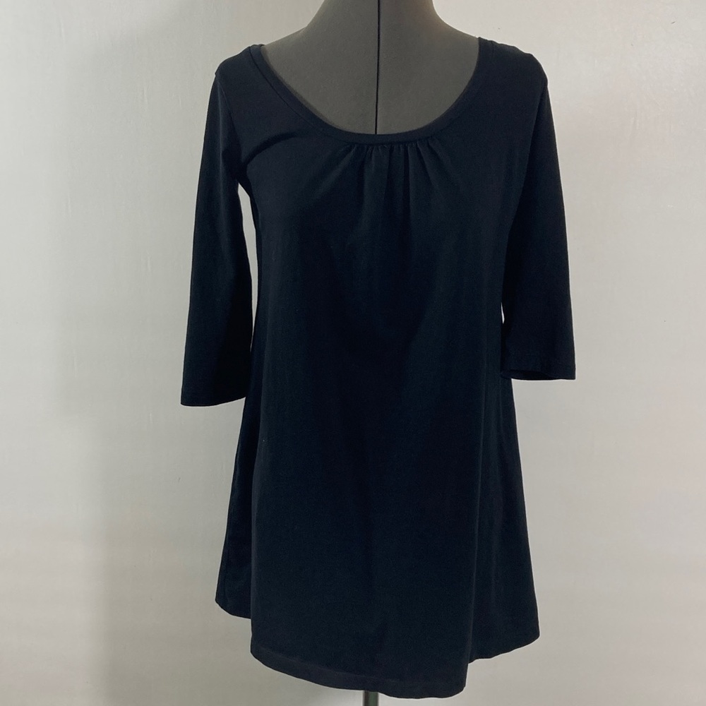 Old Navy Tunic Top/Mini Dress Women Size M 3/4 Sleeves  Gathered Neckline Black
